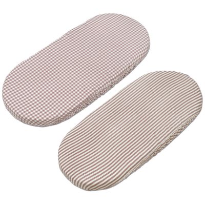 Lot de 2 draps housses pour nacelle Praliné Vichy Rayures Moka